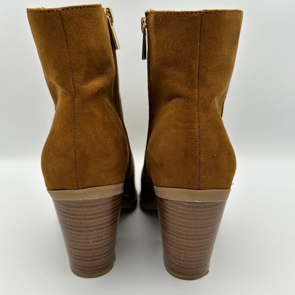 Bamboo Upstream Tan Suede Ankle Boots With Block Heel Western Size 10 Zippers - Picture 4 of 11